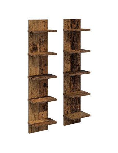 Scaffale da parete 2 pz Legno antico 22 x 15 x 100 cm