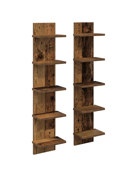 Scaffale da parete 2 pz Legno antico 22 x 15 x 100 cm