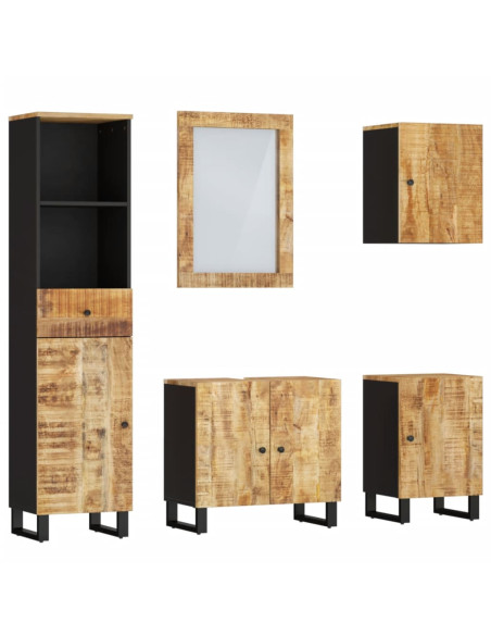 Set Mobili da Bagno 5 pz in Legno Massello di Mango