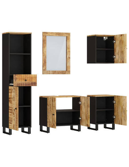 Set Mobili da Bagno 5 pz in Legno Massello di Mango