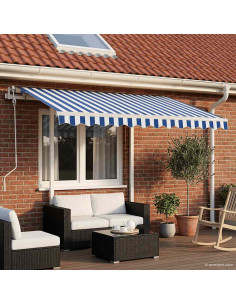 Tenda da Sole Retrattile Manuale con Pali 3,5x2,5m Blu e Bianca