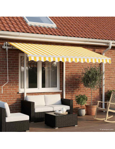 Tenda da Sole Retrattile Manuale e Pali 3,5x2,5m Gialla Bianca