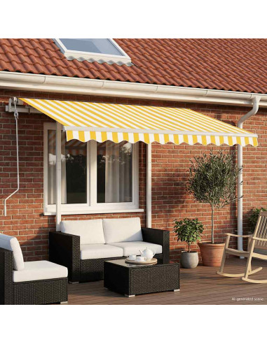 Tenda da Sole Retrattile Manuale e Pali 3,5x2,5m Gialla Bianca