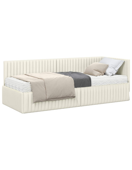 Struttura Letto Angolare con Materasso 2 pz Crema Velluto