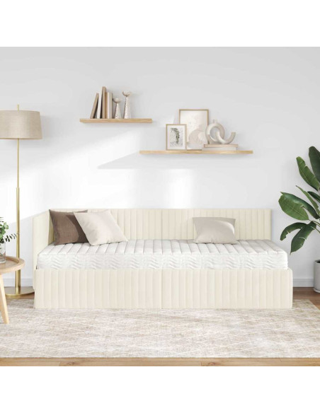 Struttura Letto Angolare con Materasso 2 pz Crema Velluto