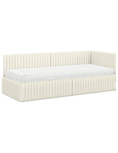 Struttura Letto Angolare con Materasso 2 pz Crema Velluto