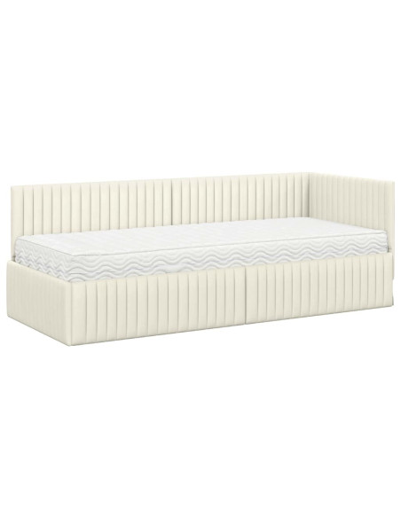 Struttura Letto Angolare con Materasso 2 pz Crema Velluto