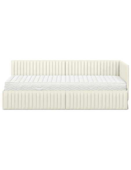 Struttura Letto Angolare con Materasso 2 pz Crema Velluto
