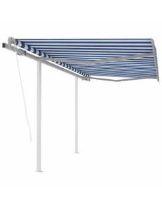 Tenda da Sole Retrattile Automatica con Pali 3x2,5m Blu Bianca