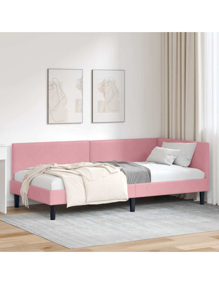 Cornice del letto ad angolo Rosa 80 cm x 200 cm Velluto