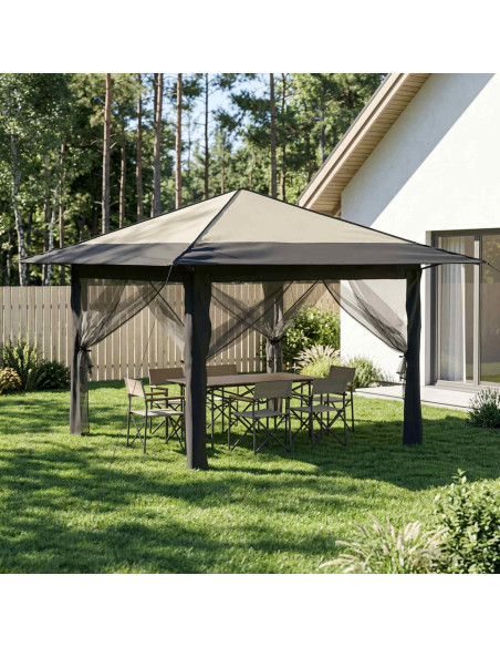 Gazebo con 4 Pareti 3,3 x 3,3 m Crema e Antracite