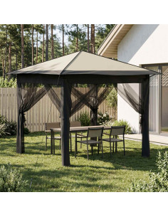 Gazebo con 4 Pareti 2,6 x 2,6 m Crema e Antracite