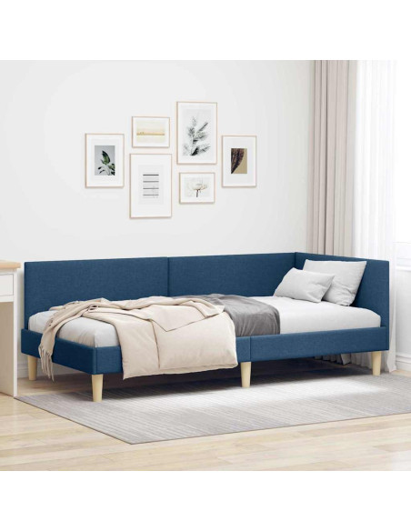 Cornice del letto ad angolo con testiera Blu 90 cm x 190 cm