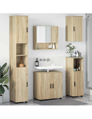 Set di mobili per il bagno con porta 5 pcs Rovere Sonoma