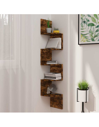 Scaffale Angolare a Muro Rovere Fumo 19x19x123 cm Multistrato