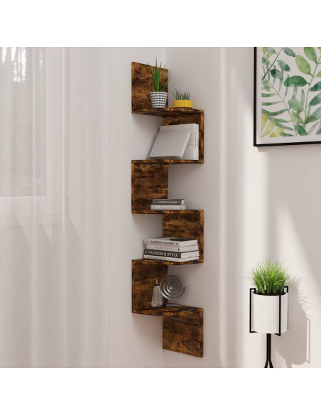 Scaffale Angolare a Muro Rovere Fumo 19x19x123 cm Multistrato