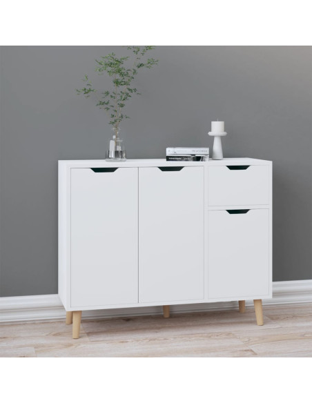 Credenza Bianco Lucido 90x30x72 cm in Legno Multistrato