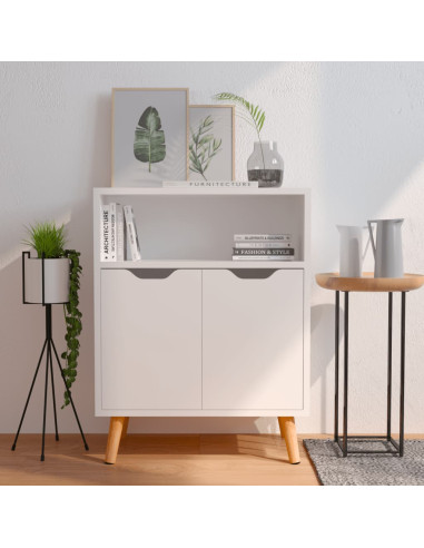 Credenza Bianco Lucido 60x30x72 cm in Legno Multistrato