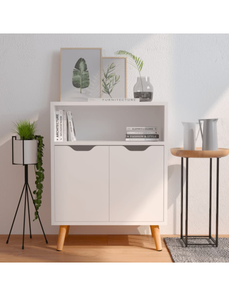 Credenza Bianco Lucido 60x30x72 cm in Legno Multistrato