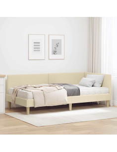 Struttura Letto Angolare con Materasso Altro 2 pz Crema Tessuto