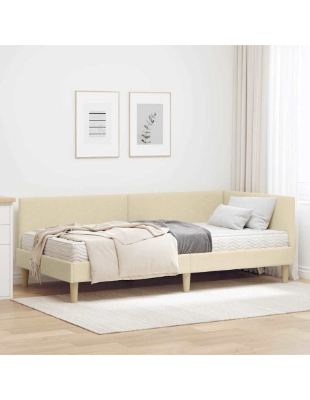 Struttura Letto Angolare con Materasso Altro 2 pz Crema Tessuto