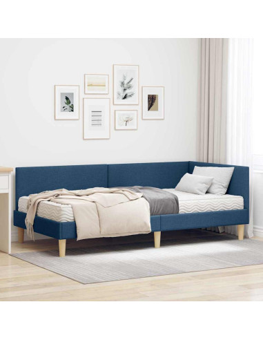 Struttura Letto Angolare con Materasso Altro 2 pz Blu Tessuto