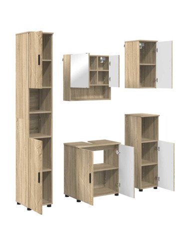 Set di mobili per il bagno con porta 5 pcs Rovere Sonoma