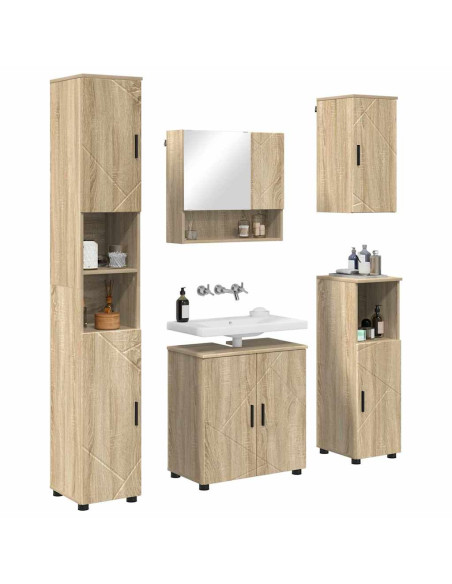 Set di mobili per il bagno con porta 5 pcs Rovere Sonoma