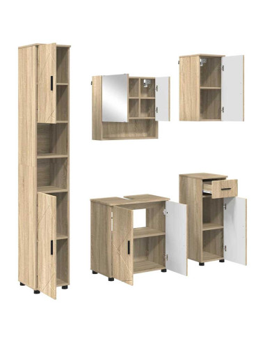Set di mobili per il bagno con cassetto 5 pcs Rovere Sonoma