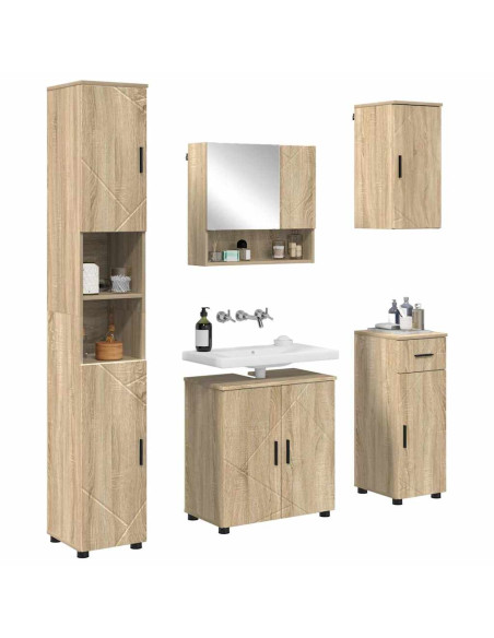 Set di mobili per il bagno con cassetto 5 pcs Rovere Sonoma