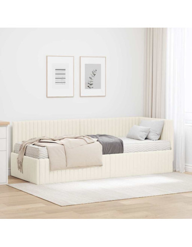 Struttura Letto Angolare con Materasso 2 pz Crema Velluto