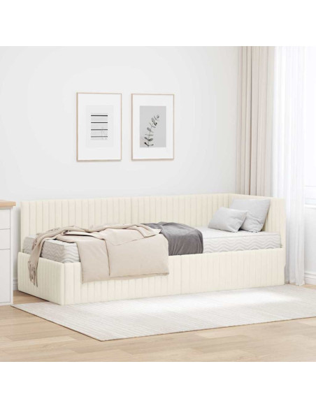 Struttura Letto Angolare con Materasso 2 pz Crema Velluto