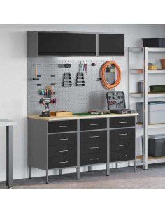 Set di mobili da lavoro con cassetto 8 pz Nero