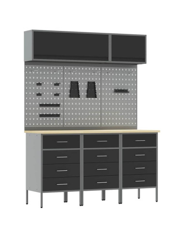 Set di mobili da lavoro con cassetto 8 pz Nero
