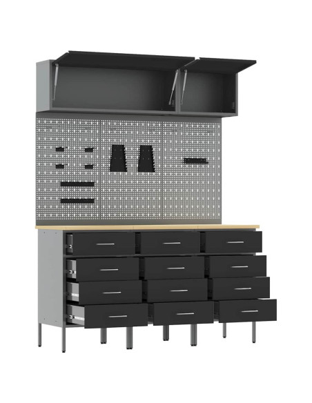 Set di mobili da lavoro con cassetto 8 pz Nero