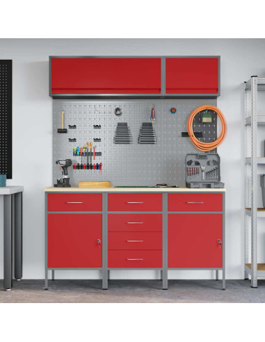 Set di mobili da lavoro con cassetto con blocco 8 pcs Rosso