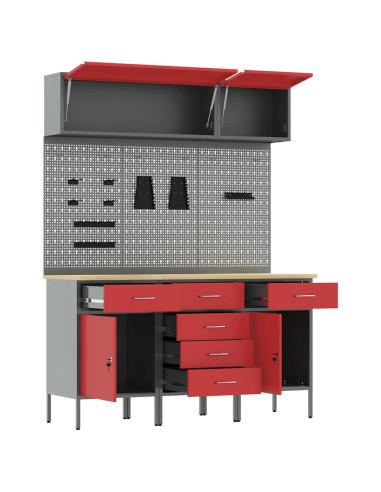 Set di mobili da lavoro con cassetto con blocco 8 pcs Rosso