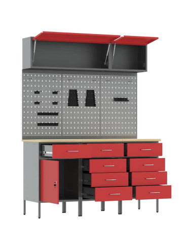Set di mobili da lavoro con cassetto con blocco 8 pcs Rosso
