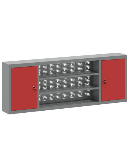 Mobile per attrezzi con blocco Rosso e Grigio 150 x 20 x 55 cm