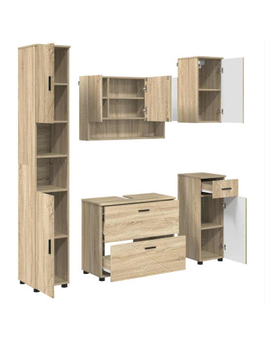 Set di mobili per il bagno con cassetto 5 pcs Rovere Sonoma