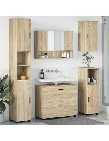 Set di mobili per il bagno con cassetto 5 pcs Rovere Sonoma