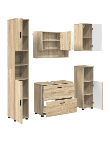 Set di mobili per il bagno con cassetto 5 pcs Rovere Sonoma
