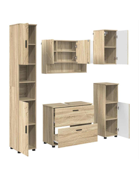 Set di mobili per il bagno con cassetto 5 pcs Rovere Sonoma