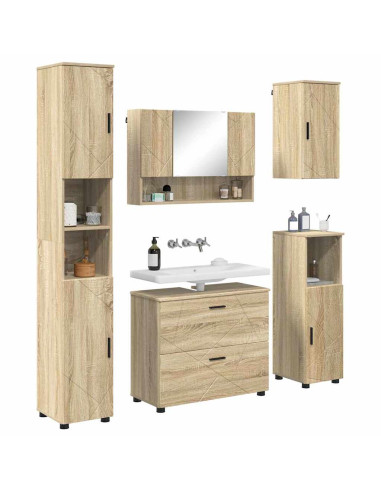 Set di mobili per il bagno con cassetto 5 pcs Rovere Sonoma