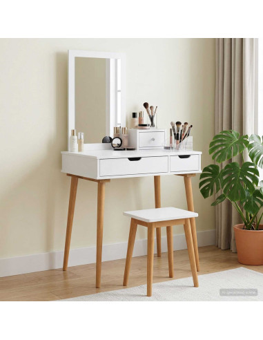 Set Tavolo da Trucco FAUSKE 3 pz Bianco 76 x 50 x 143 cm