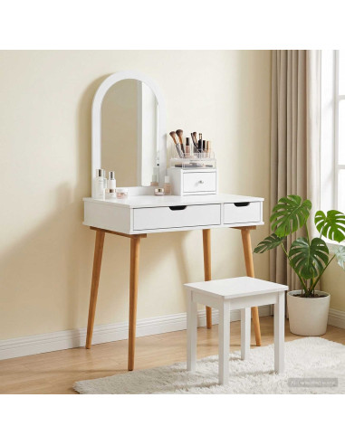 Set Tavolo da Trucco FAUSKE 3 pz Bianco 76 x 50 x 143 cm