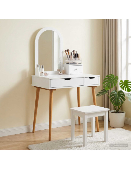 Set Tavolo da Trucco FAUSKE 3 pz Bianco 76 x 50 x 143 cm
