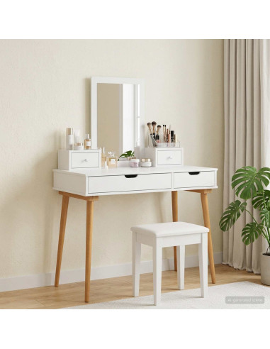 Set Tavolo da Trucco FAUSKE 4 pz Bianco 100 x 50 x 143 cm
