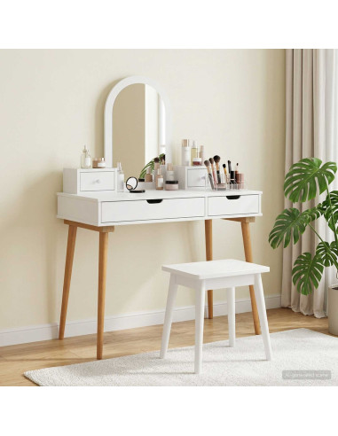 Set Tavolo da Trucco FAUSKE 4 pz Bianco 100 x 50 x 143 cm