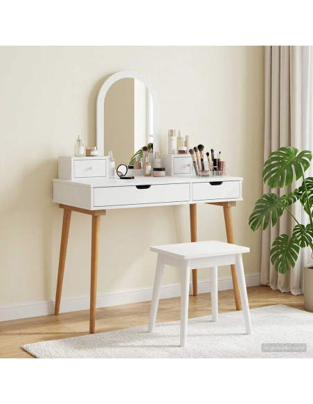 Set Tavolo da Trucco FAUSKE 4 pz Bianco 100 x 50 x 143 cm